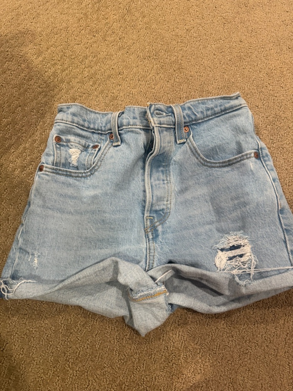 Classic Light Blue Distressed High-Waist Denim Shorts